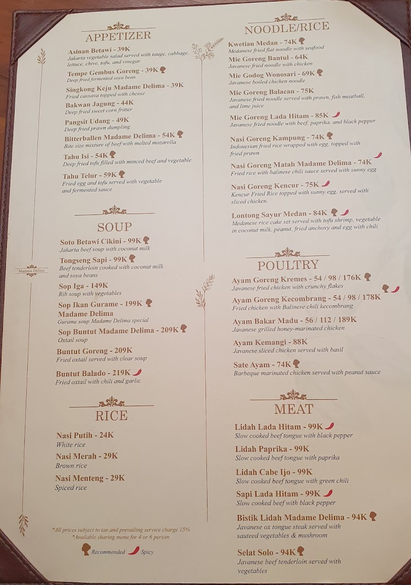 Madame Delima Menu - Image 1